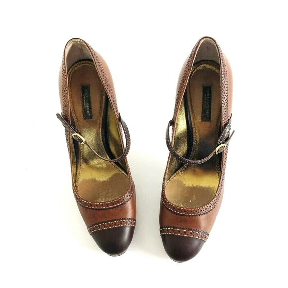Dolce & Gabbana Shoes - Dolce Gabbana 38 Two Tone Brown Leather Heels Wood